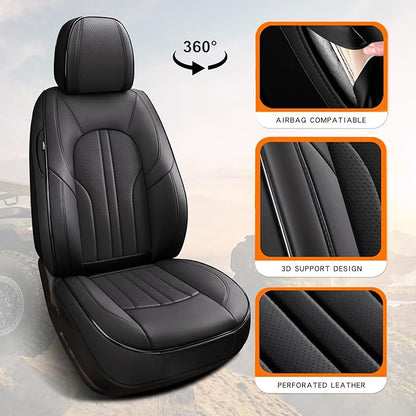 MINGBRON Car Seat Cover Full Set, Leather Car Seat Cover, Waterproof Seat Covers, Car Seat Cushion, Nappa Leather Seat Covers Car Seat Protector Universal Fit Most Cars Black