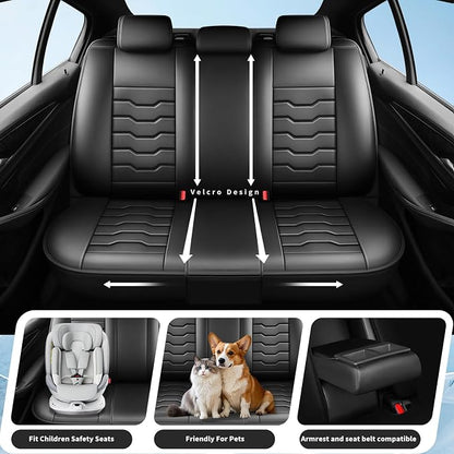 Fit Wrangler 4-Door Car Seat Covers for Jeep Wrangler 2010-2025 2026 -Premium Leather, Waterproof，Breathable，All-Weather Seat Cushion Protecto & Airbag Compatible, Full Set Black