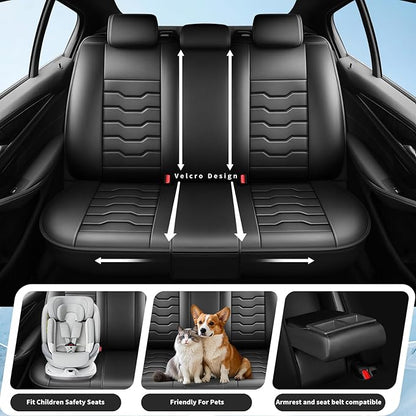 Fit Renegade Car Seat Covers for Jeep Renegade 2015-2024 -Full Set Premium Leather, Waterproof & Breathable，All-Weather Seat Cushion Protecto & Airbag Compatible, 2 Front Seat Black