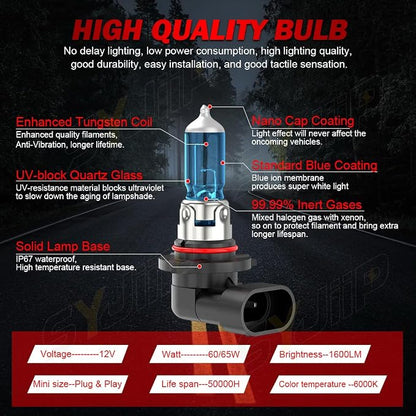 Upgraded Halogen Headlight Bulbs For Chevy Colorado 2013 2014 2015 2016 2017 2018 2019 2020 2021 2022 2023 2024, High Low Beam Headlamp Lights, 6000K White, 300% Brightness, Plug n Play, 4-PCS
