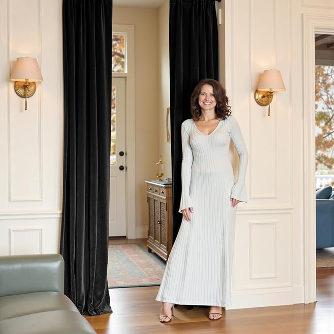 Lazzzy Velvet Blackout Curtains Thermal Insulated Room Window Drapes Super Soft