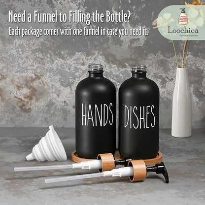 LOOCHICA 2 Pack Black Glass Soap Dispenser Set