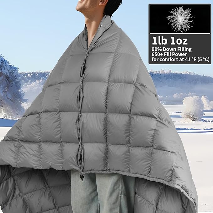 Down Camping Blanket, Muti-Use Outdoor Travel Blanket, Puffy Sleeping Bag Blanket, Waterproof Packable Backpacking Quilt for Camping, Travel, Airplane, Hiking, Picnic, 55''x79''