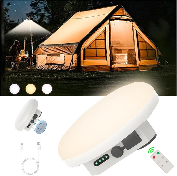 Camping Tent Light LED Rechargeable Portable Hanging Lantern with Remote,IPX5 Waterproof Outdoor Lights with Battery Power, Camp Lamp Light for Glamping Indoor Outages Car Repair