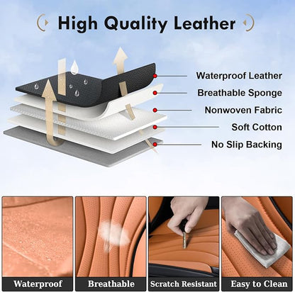 Coverado Front Seat Covers, 2 Pack Leather Seat Cover for Cars, Waterproof Seat Covers, Front Seat Car Seat Protectors, Driver Car Seat Cushions Universal Fit for Most Vehicles, Black&Brown