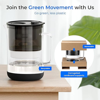 Waterdrop PT-09BL 10-Cup Large Glass Water Filter Pitcher, Eco-Friendly