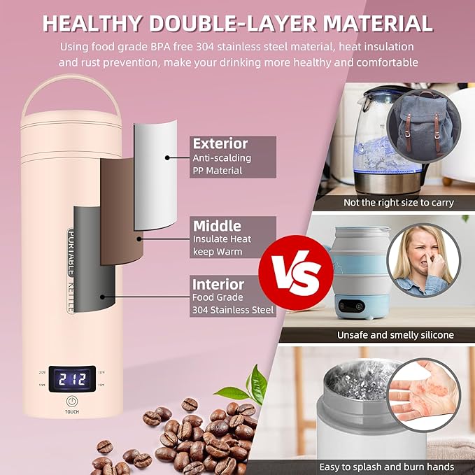 Travel Electric Kettle Portable Small Mini Tea Coffee Kettle Water Boiler
