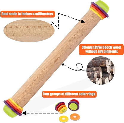 Rolling Pin with Thickness Rings