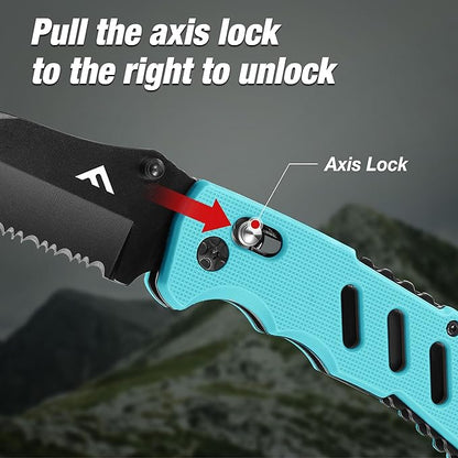FLISSA Folding Pocket Knife with Clip, Glass Breaker and Seatbelt Cutter, Survival Knife for Emergency Rescue Situations, EDC Knife for Tactical, Hunting, Camping, Outdoor, Unique Gifts for Dad, Father-Blue