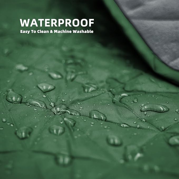 Outdoor Waterproof Blanket, Foldable Fleece Stadium Blanket for Outdoor Sports Event, Camping, Car, Pet, Picnics - Windproof, Wearable, Machine Washable 80" x 58" (Green,Hooded)