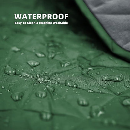 Outdoor Waterproof Blanket, Foldable Fleece Stadium Blanket for Outdoor Sports Event, Camping, Car, Pet, Picnics - Windproof, Wearable, Machine Washable 80" x 58" (Green,Hooded)