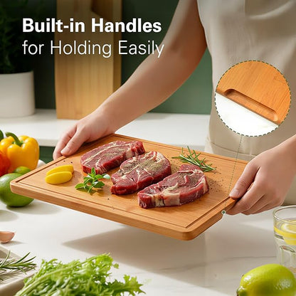 Zarler Bamboo Cutting Boards for Kitchen, 3 Piece Durable Wood Cutting Board
