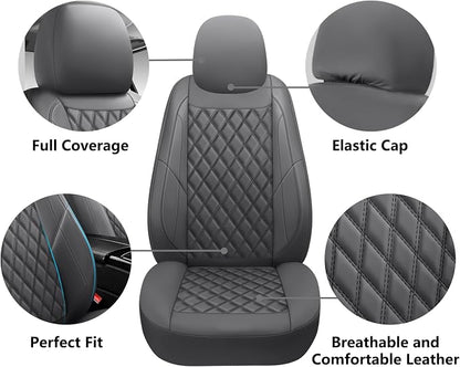 Premium Leather Car Seat Covers Front Pair,Universal Fit for Cars,Trucks&SUVs,Waterproof Car Seat Cushion,Full Coverage Car Seat Protector with 2 Seats,Grey