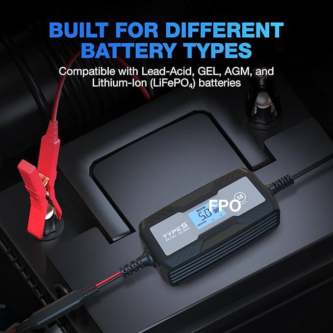 Type S 1A Smart Battery Charger & Maintainer, 6V & 12V Fully Automatic Trickle