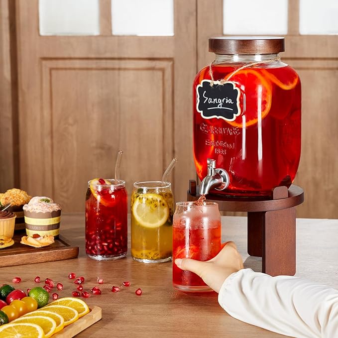 1 Gallon Drink Dispenser for Parties, Glass Beverage Dispenser