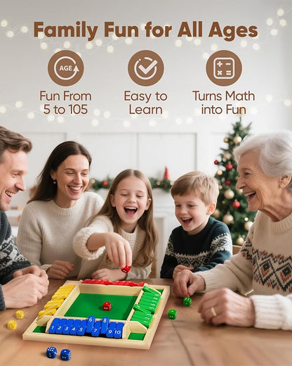 Classic Original Shut The Box Game, Math Dice Board Game for Family Night Classroom Travel, Wooden Table for Group Kid Adult Senior, Camp Party Bar, Easy Quick and Fun, 2-4 Players