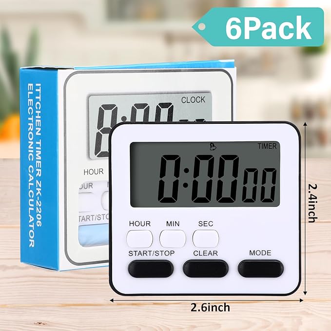 Leumoi 6 Pcs Digital Kitchen Timer 24 Hour Clock and Alarm Function Timer