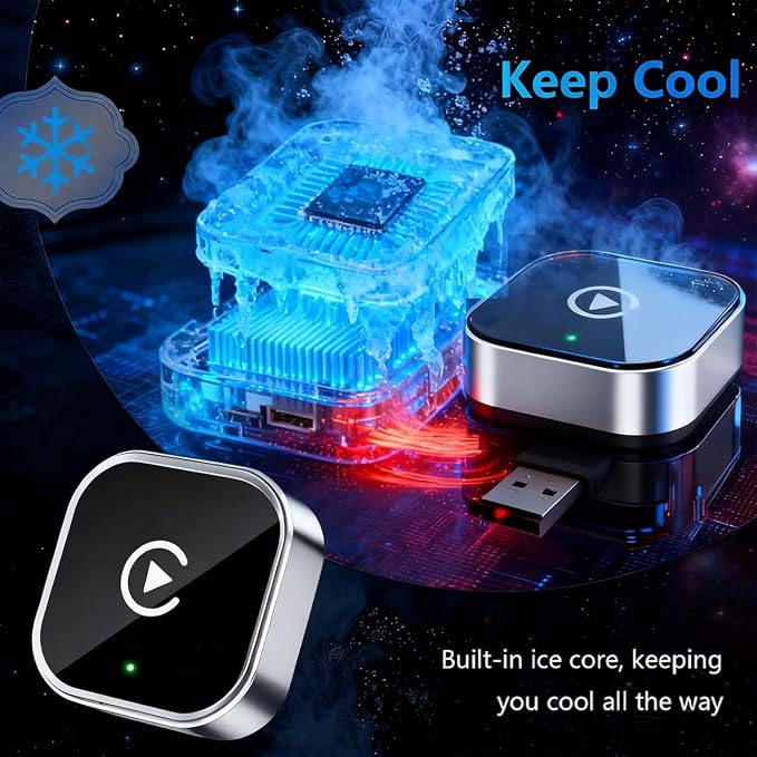2 in 1 CarPlay Adapter for Rivian R1T R1S, CarPlay Wireless Adapter with Auto Reconnect Fast Pairing Bluetooth Connection Compact USB Dongle,A/Silver-Bottom Heat Dissipation