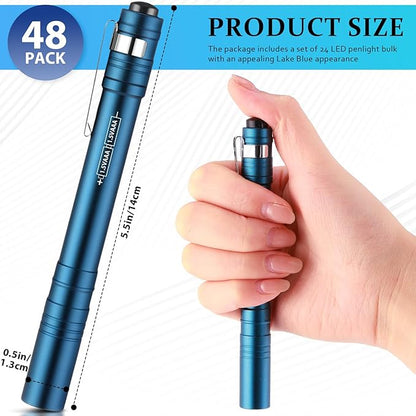 48 Pack Mini Pen Flashlights Bulk LED Pen Lights Aluminum Pocket Flashlights with Clips Small Handheld Torches Gifts for Camping Hiking Emergency Outdoor (Blue)