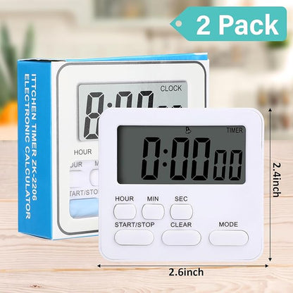 Leumoi 2 Pcs Digital Kitchen Timer 24 Hour Clock and Alarm Function Timer