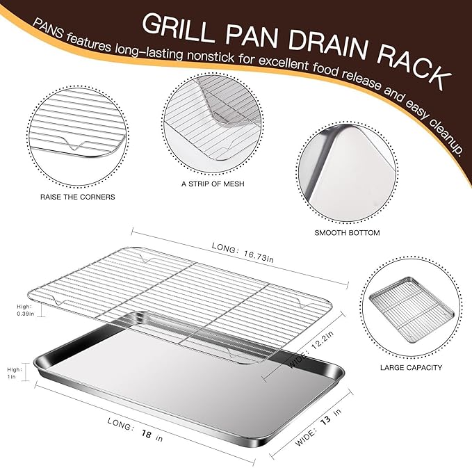 Baking Sheet with Racks Set, Stainless Steel Baking Sheets with Cooling Racks