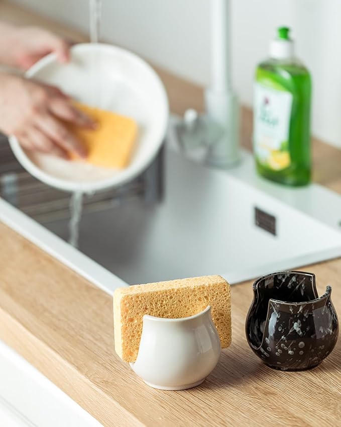 Zoeeker Kitchen Sponge Holder, Ceramic Dish Sponge Holder Kithen Sink Organizer