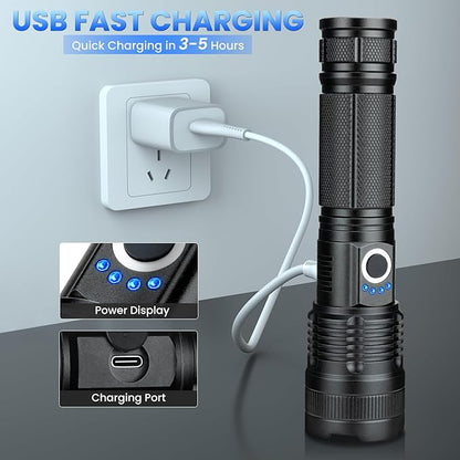 Rechargeable LED Flashlights High Lumens, 99,000 Lumens Super Bright Flashlight, Adjustable Handheld Flashlight with 5 Modes, Brightest Waterproof Flash Light for Home Camping(2 Packs)