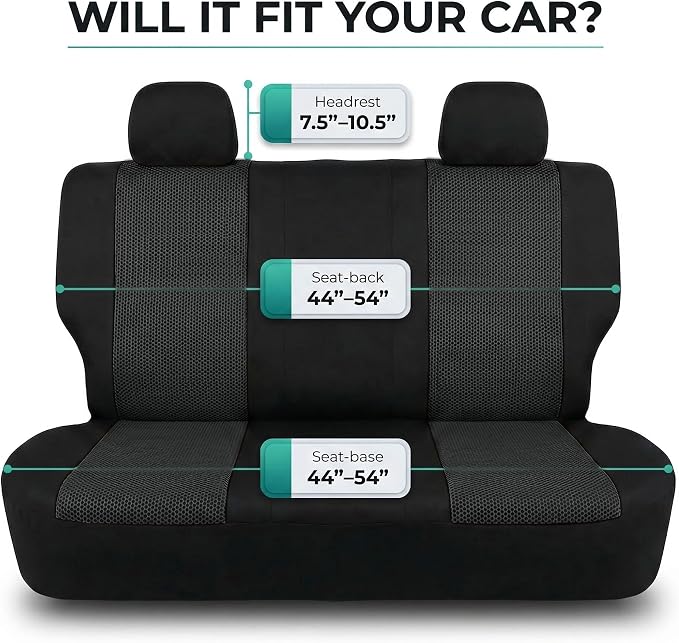 FH Group Automotive Rear Car Seat Covers for SUV, Trucks, Sedan and More - Universal Fit Front High Back & Rear Solid Bench Design Interior Accessories - 3D Mesh Fabric Center Panel - Black