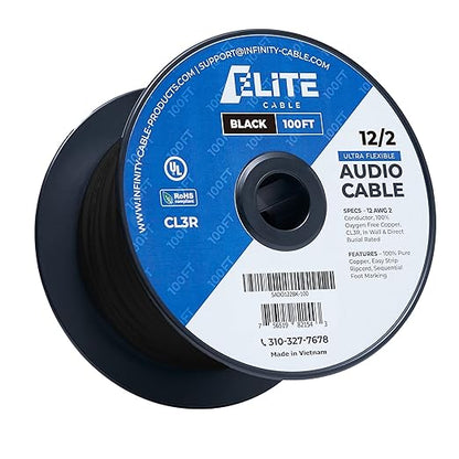 Elite 12/2 Speaker Wire 100ft, UL Listed,