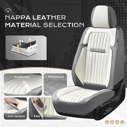 Coverado Car Seat Covers Front Seats, Seat Covers for Cars, Car Seat Protector, 2-Pack Car Seat Cushion Nappa Leather, Waterproof Seat Covers Carseat Cover Universal Fit for Most Cars(Gray&White)