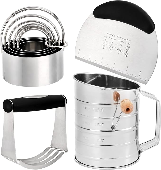 Tosnail Pastry Cutter, Dough Blender, 3 Cup Flour Sifter and Biscuit Cutter