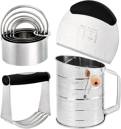 Tosnail Pastry Cutter, Dough Blender, 3 Cup Flour Sifter and Biscuit Cutter
