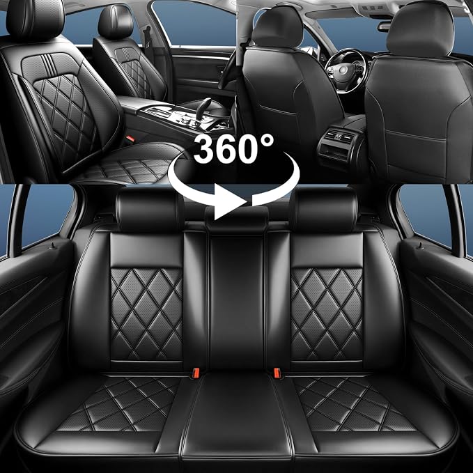 Taurus Car Seat Covers Fit for Ford Taurus 2002-2019, Premium Full Coverage Leather Automotive Seat Protectors, All Seasons Waterproof Breathable, Airbag Compatible, (Full Set, Black)