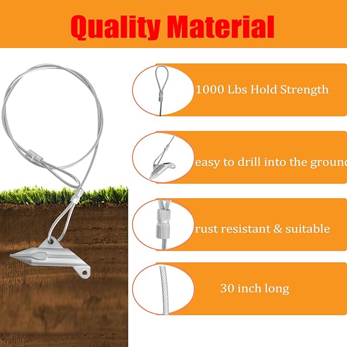 30 inch Ground Earth Anchors with Rod, Arrow Shed Anchor Kit for Securing Camping Tents, Sheds, Swing Sets, Greenhouses ??Easy to Use, 6-Pack Heavy Duty Tree Stakes Retaining Wall Anchors