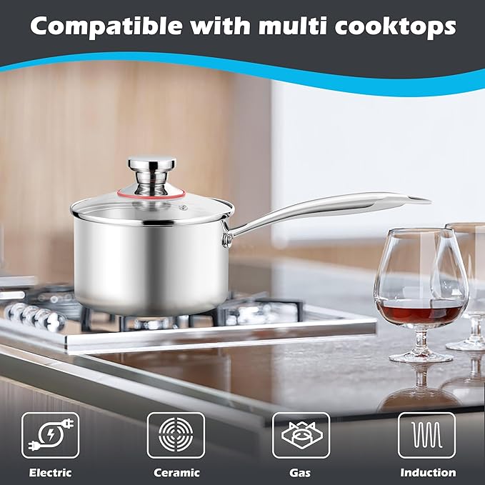 E-far 2-Quart Saucepan, Tri-Ply Stainless Steel Sauce Pan
