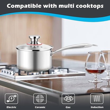 E-far 2-Quart Saucepan, Tri-Ply Stainless Steel Sauce Pan