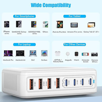 USB C Charger Block, 200W GaN 8 Port USB C Charging Station USB Hub Block Cube