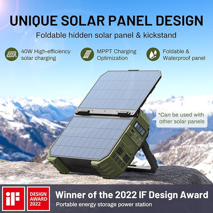 BROWEY 1600W (3200W Peak) Portable Power Station, 1024Wh LiFePO4 Battery with Built-in Solar Panel, 100W USB-C PD, Solar Generator for Camping, RV, Home Backup, Emergency