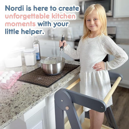 Nordi Foldable Toddler Kitchen Tower, Montessori Kitchen Stools Helper, Standing Tower with 3 Adjustable Heights, Suitable Age for 2-6 Years, Grey