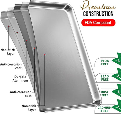 Eatex Aluminum Baking Sheet, Steel Cookie Sheet, 18” x 13” Half Sheet Baking Pan
