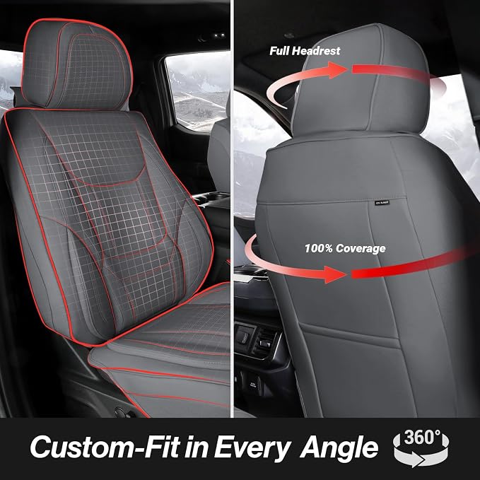 Coverland Custom SUV Car Seat Covers Front Seats for [2003-2025 Land Rover Range Rover] - Protector Car Seat Cover Water Resistant Leather Memory Form Back Support Seat Cushion [Front-Dark Gray]