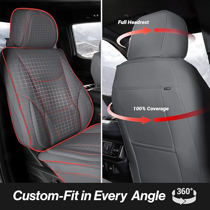 Coverland Custom Fit Car Seat Covers for SUV Compatible with [Escalade, Tahoe, Suburban, Yukon] Premium Water Resistant Leather Non-Slip Interior Protector [Front Dark Gray - Size Chart A37]