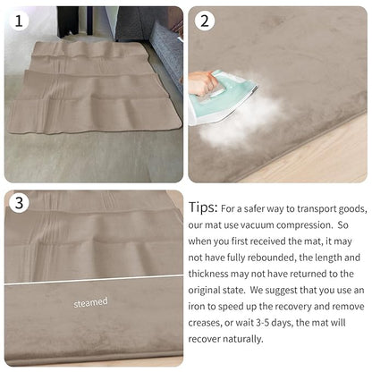 Baby Play Mat for Floor,1.3" Thick Elasti-Foam 50"×74" Playpen Mat for Tummy Time,Water Repellent Soft Coral Velvet for Toddler,Infant,Kids,Non-Slip Backing Safe for Crawling(Beige)