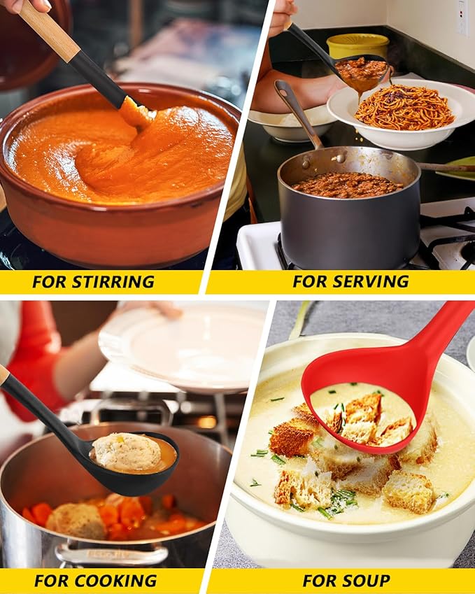 Pack of 2 Soup Ladle, Silicone Ladle Spoon