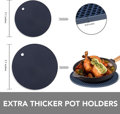 Joyhalo Trivets for Hot Dishes - Hot Pads for Kitchen, Silicone Pot Holders for Hot Pots and Pans, Silicone Mats for Kitchen Countertops, Table, Flexible Easy to Wash and Dry, Navy
