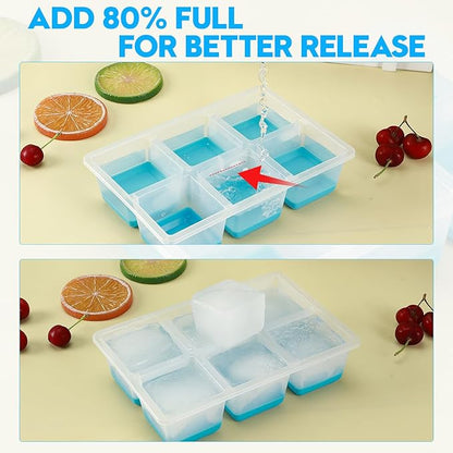 Ice Cube Trays 2 Pack, JRISBO Large Silicone Ice Cube Molds