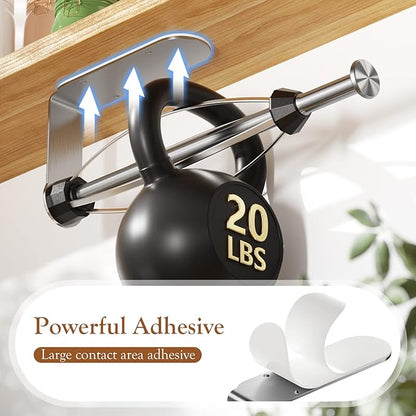 Paper Towel Holder Under Cabinet + Towel Robe Hooks, Single Hand Operable Under