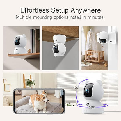 2.5K Indoor Camera 2pack, Non-Subscription AI Person/Pet/Cry Detection