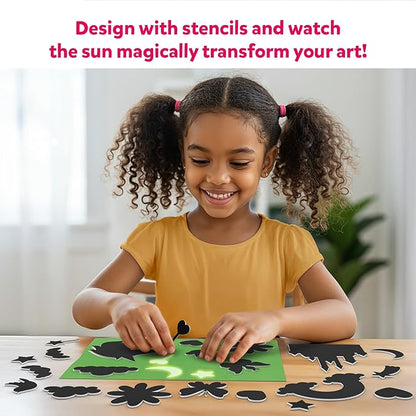 Skillmatics Sun Paper Art Kit - STEM Craft Kit for Kids with Decorative Paper, Stencils & Markers, Unicorn & Princess Designs, Mess-Free Indoor Fun, Gifts for Girls Ages 4, 5, 6, 7, 8, 9, 10, 11, 12