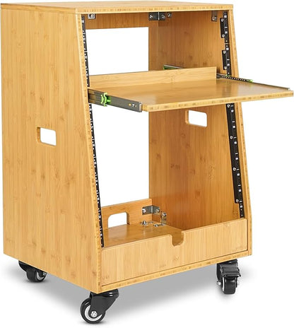 Sound Town DIY Solid Carbonized Bamboo Slanted 12U Studio Rack,